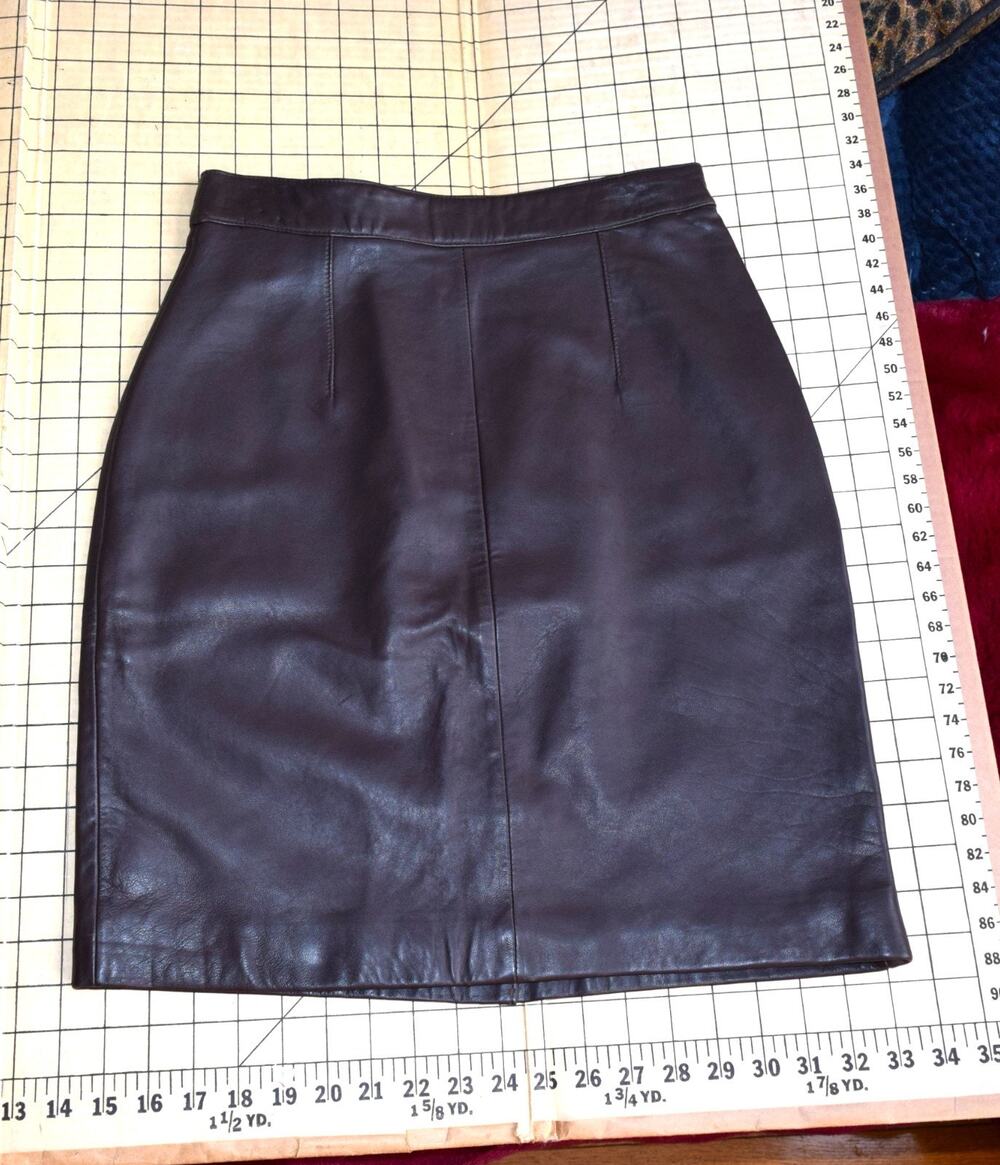 Vtg Adler Collection Brown Leather High Rise Pencil Skirt Size 8 28.5” Waist